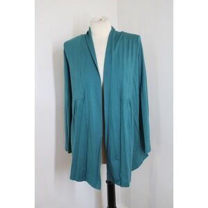 LL Bean XS Teal Green Open Roll Tab Supima Cotton Modal Cardigan Top 286458